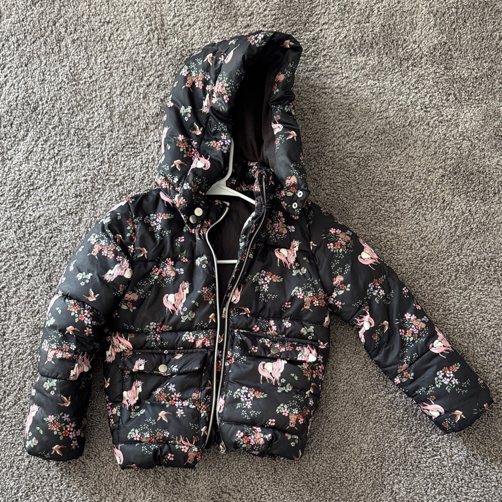H&M Black Floral Kids Puffer Jacket